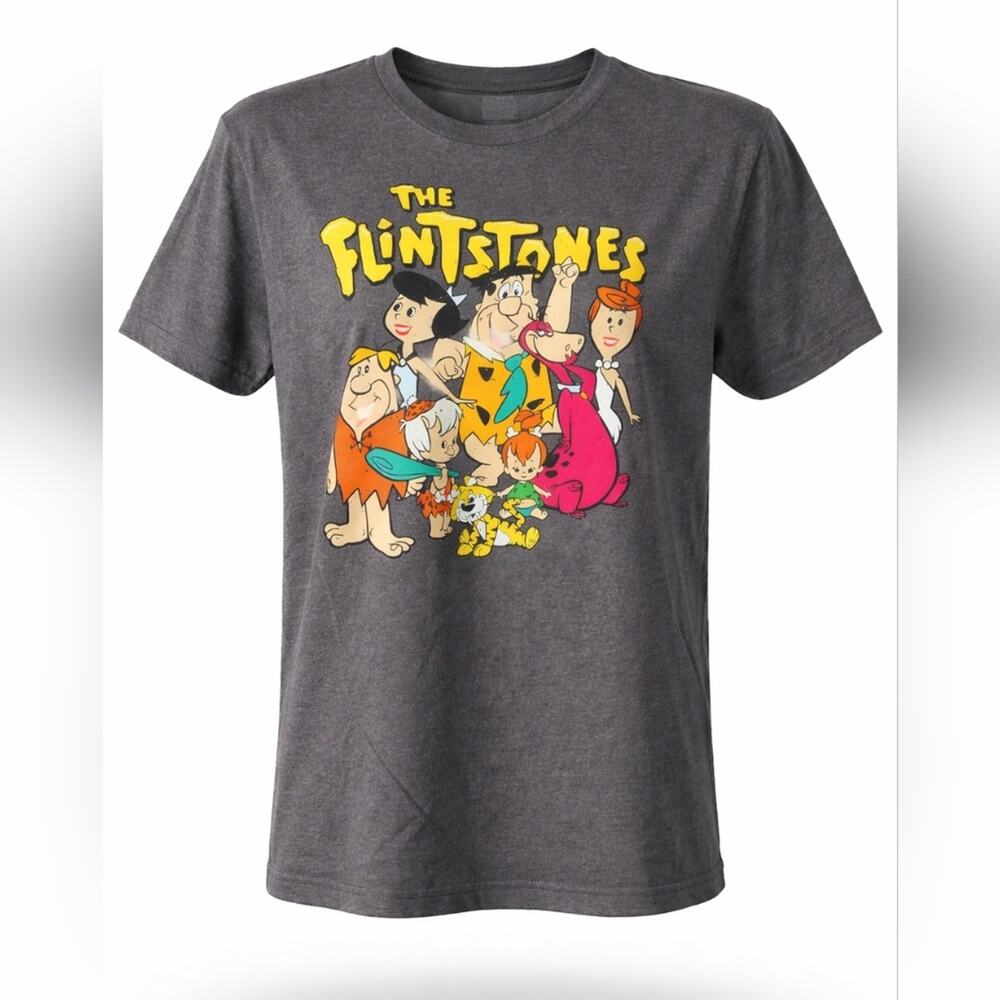 Flintstones Retro Cartoon Graphic Tee Adult Medium Gray Shirt Unisex Med
